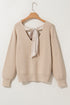 Lantern Sleeve V Neck Knot Back Sweater
